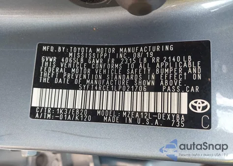 2020 Toyota Corolla Xse from USA, damaged, VIN 5YFT4RCE1LP021706